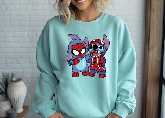 Discover Comfort Colors Disney Stich Spiderman Shirt, Disneyland Stitch Sweatshirt