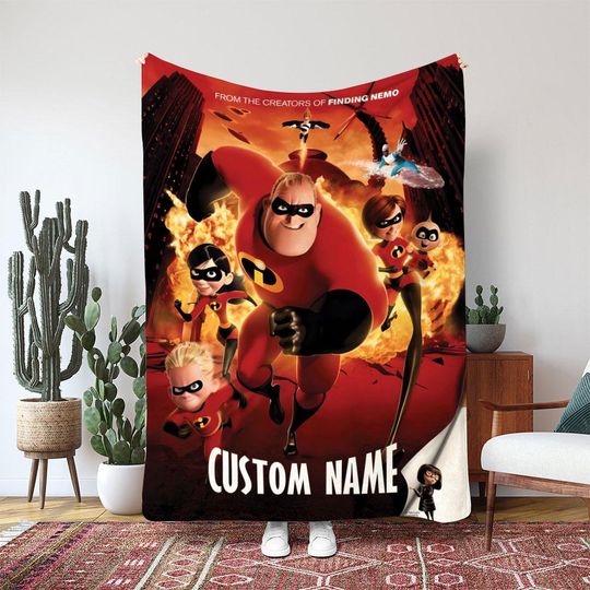 Discover The Incredibles Parr Family Blanket, Disney Pixar Superhero Blanket, Disneyland Movie Gift Blanket, Family Action Movie Decor, DTA094