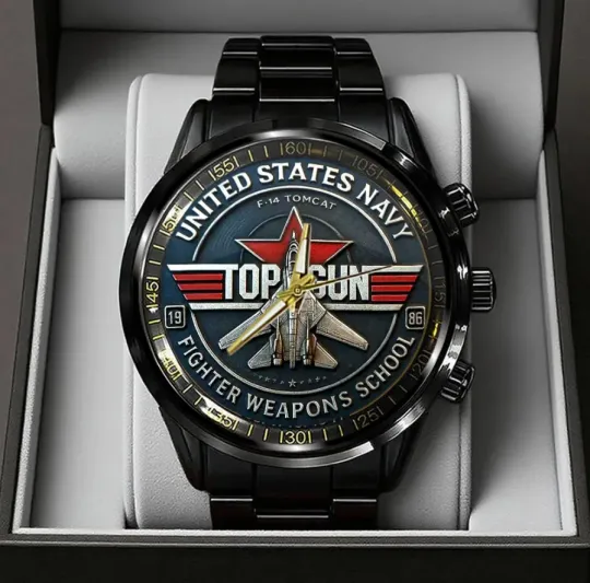 Discover Us Navy X Top Gun Black Stainless Steel Watch For Fans