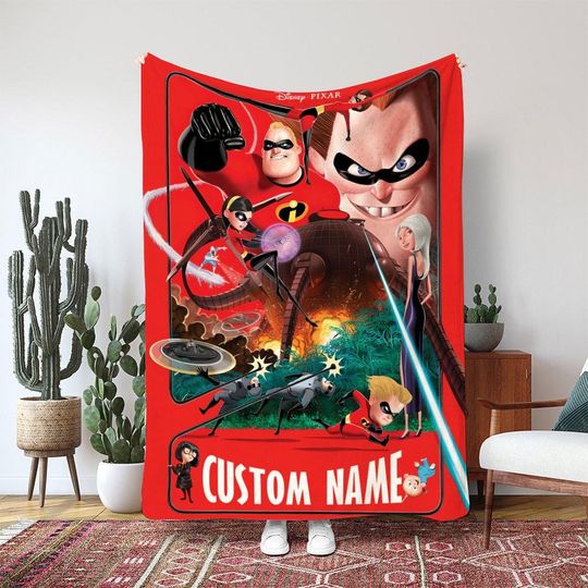 Discover The Incredibles Parr Family Action Blanket, Disney Superhero Blanket, Magic Cast Birthday Blanket Decor, Family Hero Team Blanket, DTA094