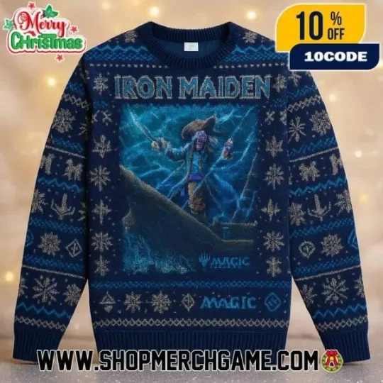 Discover 1Iron Maiden x Magic The Gathering Ugly Christmas Sweater Unisex Crewneck
