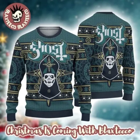 Discover Ghost Band Papa Emeritus Gothic Spider Web Emerald Ugly Christmas Sweater