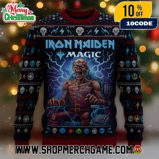 Discover 1Iron Maiden x Magic The Gathering Eddie Killer Artwork Ugly Christmas Sweater