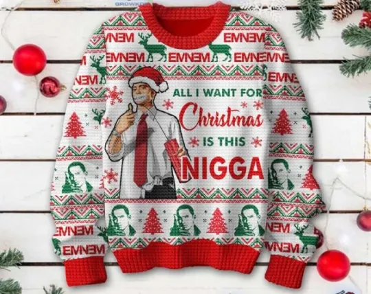 Discover Eminem Santa Rapper Is All I Want For Christmas Ugly Christmas Sweater XS-5XL