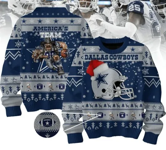 Discover Cowboys Helmet Santa America's Team Ugly Christmas Sweater Full Sizes XS-5XL