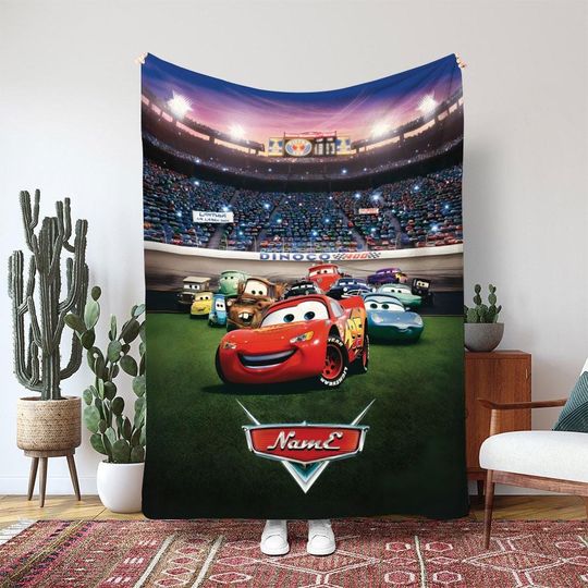 Discover Lightning McQueen Blanket, Disney Pixar Car Dinoco 400 Race Track Blanket, Disney Race Track Kids Gift, Piston Cup Champion Decor, NVA824