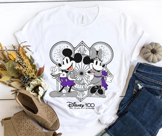 Discover Disney 100th Anniversary Shirt, Mickey and Minnie Mouse Tee, Disney 100 Years of Wonder TShirt, Vintage Disney Couple Gift, Retro Mickey Tee