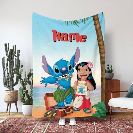 Discover Lilo And Stitch Hawaii Blanket, Hula Skirt Stitch Dance Blanket, Alien Experiment 626 Gift Blanket, Birthday Girl Boy Gift Blanket