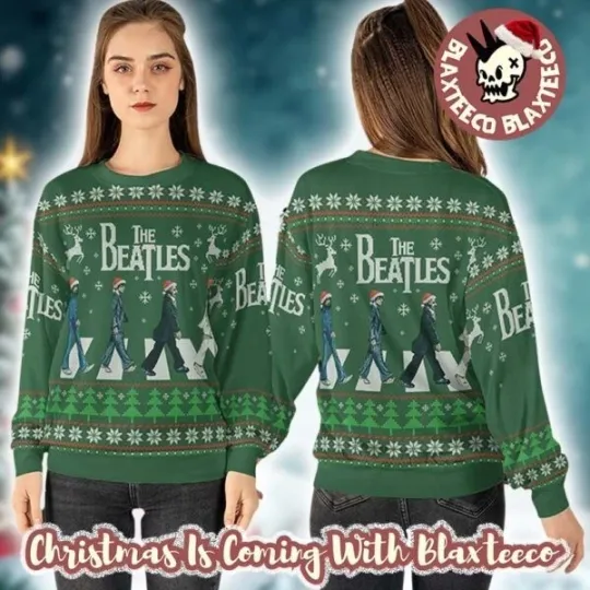 Discover The Beatles Abbey Road Vintage Green Knitted Ugly Christmas Sweater