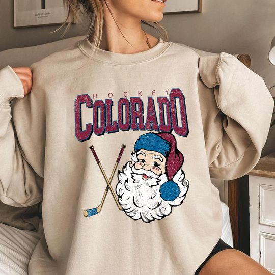 Discover Colorado Hockey Sweatshirt, Vintage Santa Christmas Design, Xmas Holiday Unisex Shirt, Sports Fan Gift