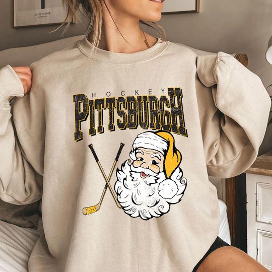 Discover Pittsburgh Hockey Santa Shirt, Sweatshirt Vintage Christmas Design