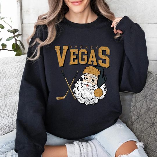 Discover Vintage Vegas Hockey Santa Shirt, Retro Christmas Sweatshirt, Holiday Sports Tee, Funny Xmas