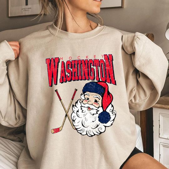 Discover Vintage Washington Hockey Santa Shirt, Retro Christmas Sweatshirt, Holiday Sports Tee, Funny Xmas