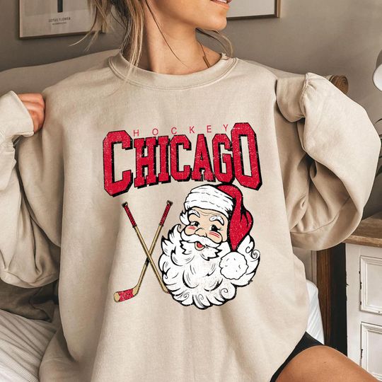Discover Chicago Hockey Santa Sweatshirt , Vintage Christmas Design