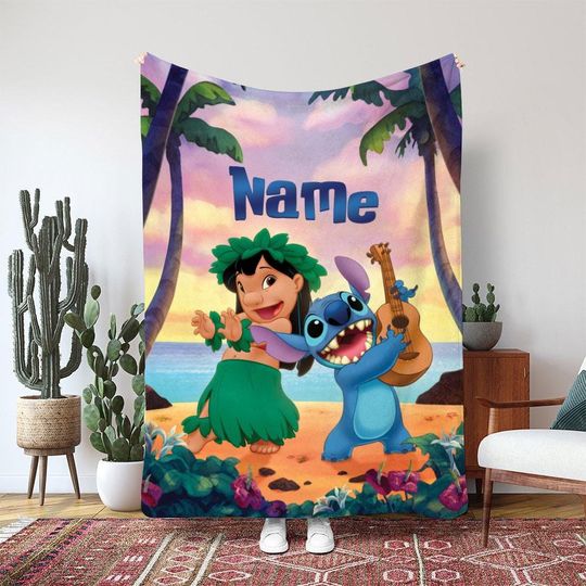 Discover Lilo And Stitch Stitch Ohana Blanket, Hula Dance Beach Blanket, Disneyland Tropical Blanket Gift, Hawaiian Friends Decor Blanket