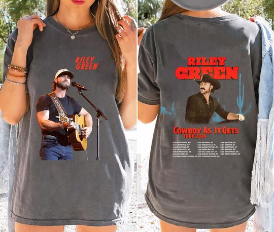 Discover Riley Green Cowboy As It Gets Tour 2026 2 Sided Shirt, Riley Green Country Music Tee, Riley Green Fan Gift, Riley Green Merch