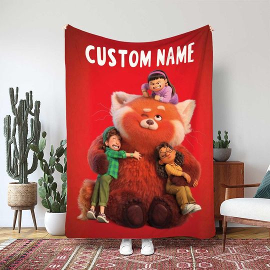Discover Disney Turning Red Blanket, Meilin Lee Giant Red Panda Gift, Custom Name Pixar Movie Throw Blanket, Kids Animation Film Blanket Gift