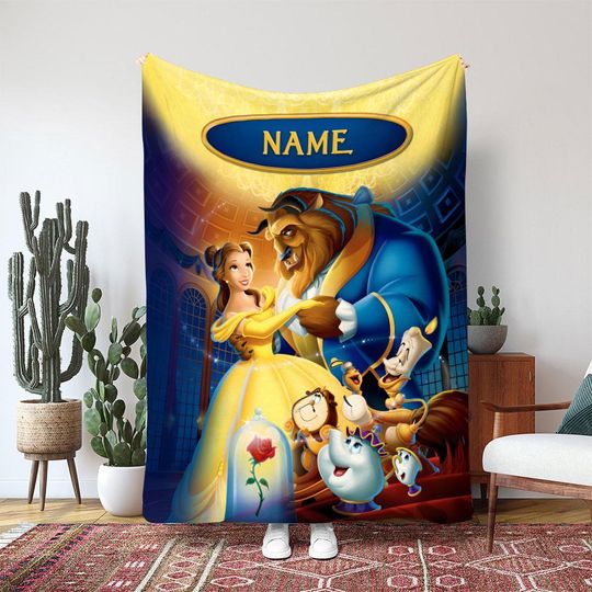Discover Disney Beauty And The Beast Belle Blanket, Ballroom Magic Belle Blanket, WDW Disneyland Princess Blanket Gift, Rose Flower Decor