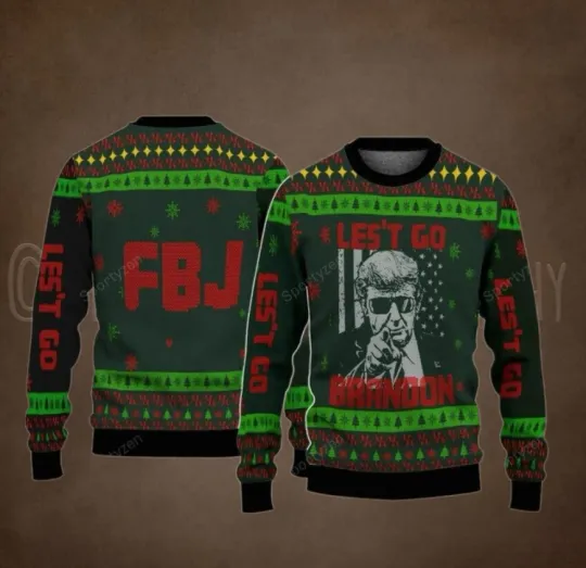 Discover BG Trump Let’s Go Brandon FJB Vintage Ugly Christmas Sweater, Trump Sweater
