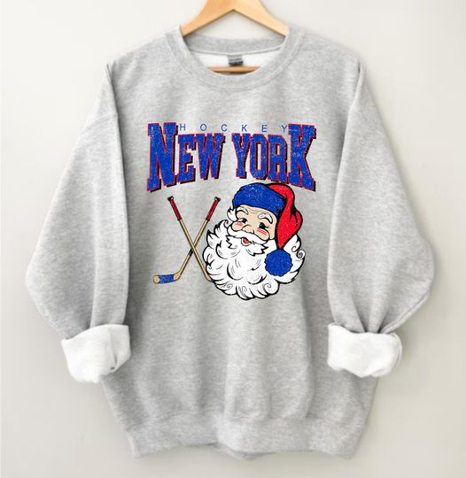 Discover New York Hockey Santa Sweatshirt, Retro Sports Pullover
