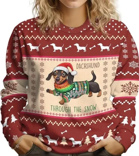 Discover Funny Dachshund Christmas Ugly Sweater For Dog Lovers Holiday Gift