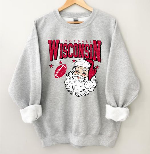Discover Vintage Wisconsin Football Santa Christmas Crewneck Sweatshirt