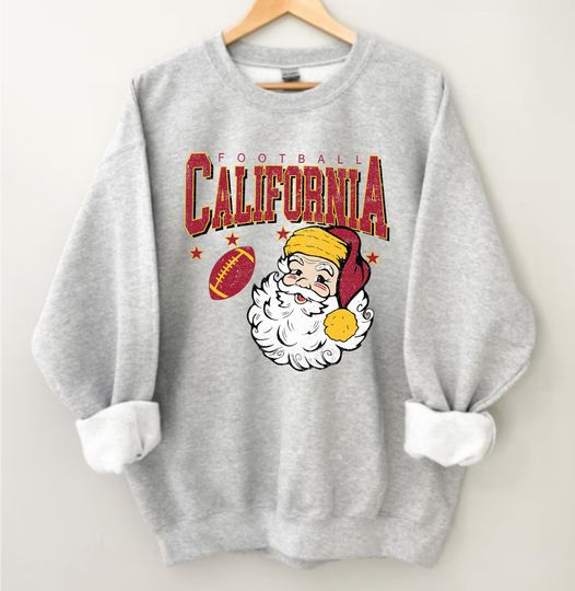 Discover Vintage California Football Santa Sweatshirt, Retro Holiday Football Crewneck, Cozy Christmas Fan Gift