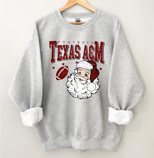Discover Vintage Texas Football Santa Sweatshirt, Retro Christmas Crewneck