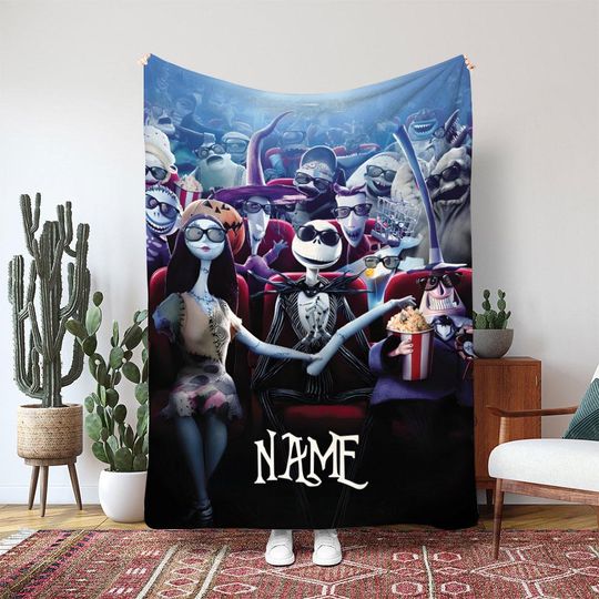 Discover Nightmare Before Christmas Jack Sally Blanket, Tim Burton Movie Blanket, Spooky Love Couple Blanket, Disney Gothic Gift Blanket