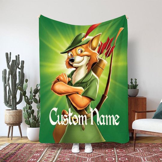 Discover Robin Hood Archery Fox Hero Blanket, Disney Little John Bear Gift, Classic Disney Hero Fox Blanket, Custom Hero Blanket For Kids
