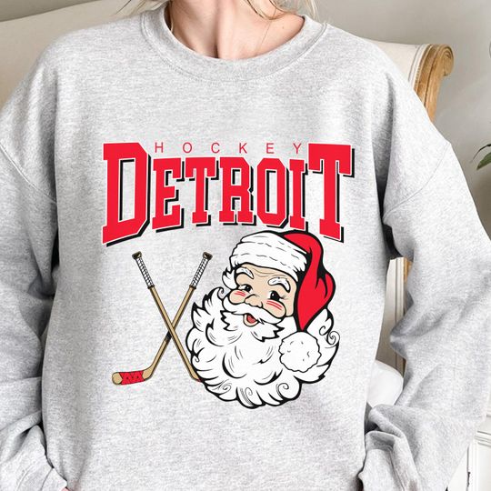 Discover Detroit Hockey Christmas Sweatshirt, Vintage Santa Claus Crewneck