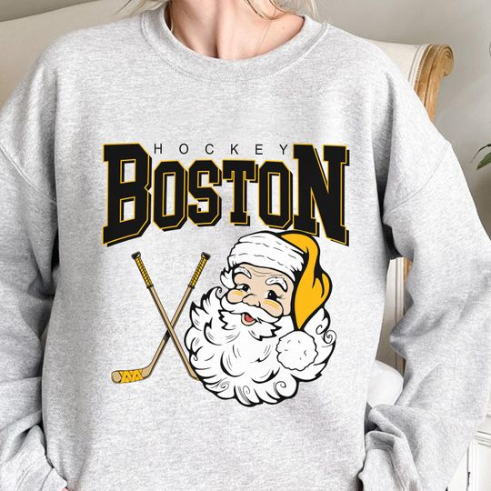 Discover Boston Hockey Santa Claus Sweatshirt, Vintage Holiday Crewneck
