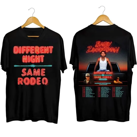 Discover Bailey Zimmerman Different Night Same Rodeo Tour 2026 Concert Merch T-Shirt