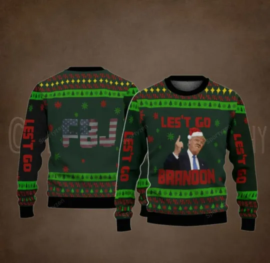 Discover BG Trump FJB Flag Let’s Go Brandon Funny Ugly Christmas Sweater, Trump Sweater