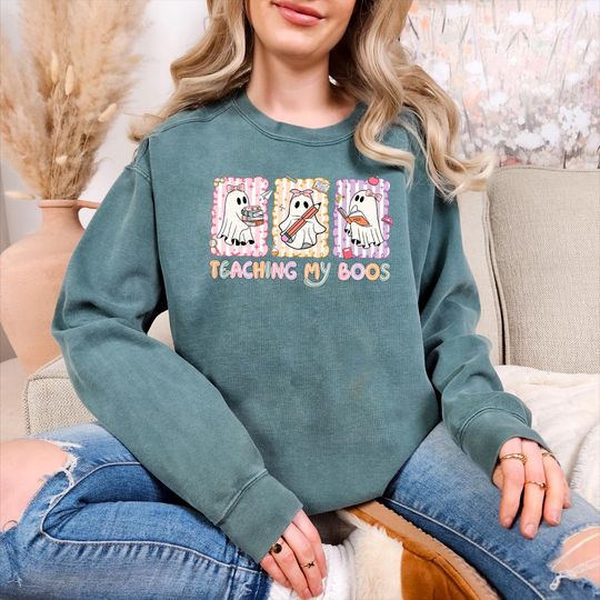 Discover Comfort Colors Teaching My Boos Halloween Shirt, Cute Ghost Teacher Sweatshirt
