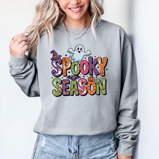 Discover Comfort Colors Halloween Spooky Vibes Shirt, Cute Ghost Sweatshirt
