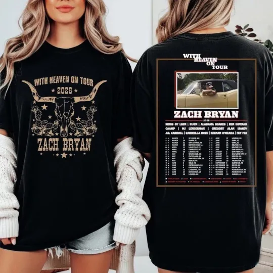 Discover Zach Bryan With Heaven On Tour 2026 Shirt, Zach Bryan Country Music Tee