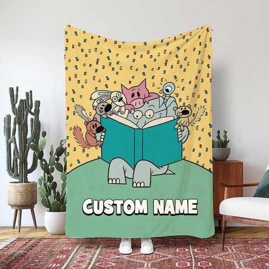 Discover Elephant Piggie Baby Blanket, Happy Kids Story Book Blanket, Personalized Name Custom Blanket, Childrens Classic Cartoon Blanket, MAA054