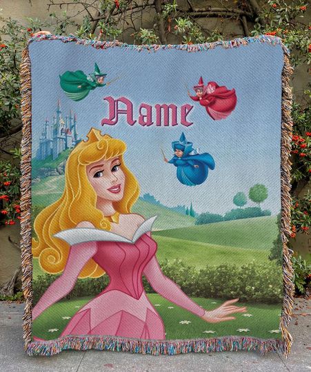 Discover Disney Sleeping Beauty Aurora Blanket, Disney Flora Fauna Merryweather Blanket, Birthday Girl Gift Blanket, Three Fairies Kids Decor, VTB609