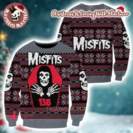 Discover Misfits Signature Crimson Ghost 138 Snowflakes Pattern Ugly Christmas Sweater