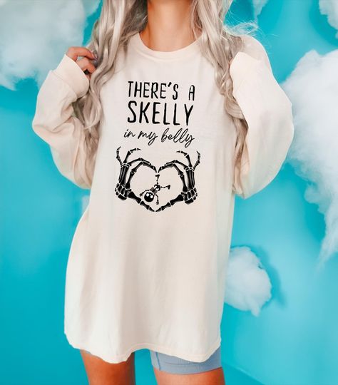 Discover Comfort Colors Halloween Skelly In My Belly Pregnant Shirt, Skeleton Maternity Sweatshirt