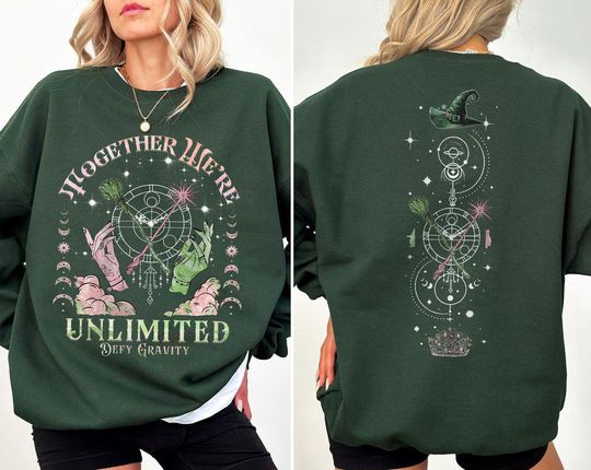 Discover Vintage Wicked Double Sided Sweatshirt with Wizard and Musical Graphics