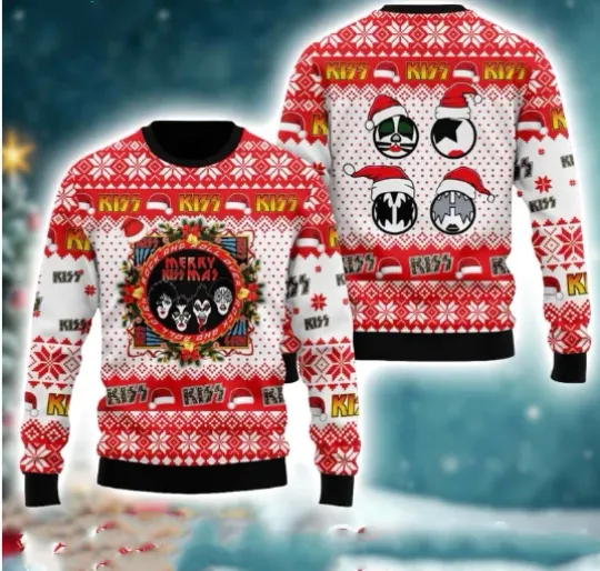 Discover Kiss Band Merry Kissmas Rock And Roll Over Xmas Ugly Christmas Sweater