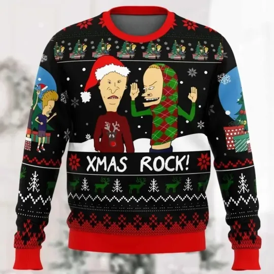 BG Beavis And Butthead Ugly Christmas Sweater, Family Christmas Sweatshirt S-5XL
