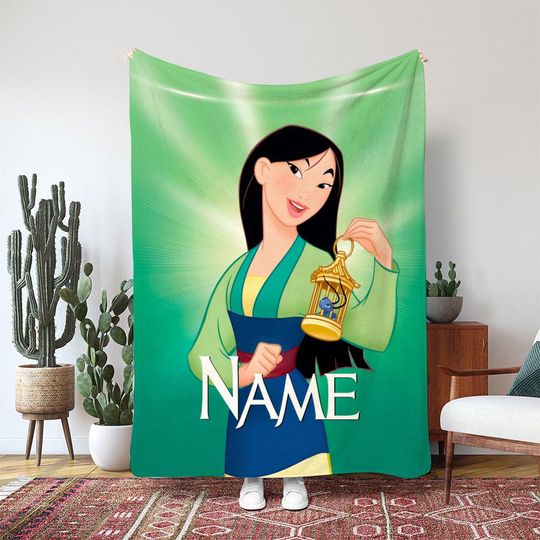 Discover Disney Princess Mulan Cri-Kee Blanket, Lucky Cricket Gift Blanket, Disneyland Hero Warrior Blanket, Mulan Movie Kids Decor