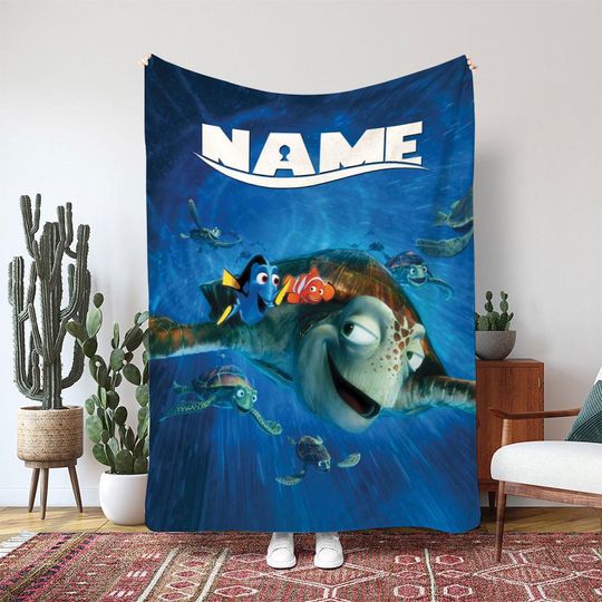 Finding Nemo Crush Sea Turtle Blanket, Pixar Dory Fish Blanket, Ocean Adventure Movie Blanket, Birthday Girl Boy Gift Blanket