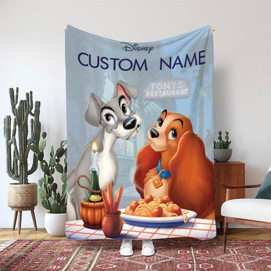 Lady And The Tramp Puppy Blanket, Disney Cocker Spaniel Dog Blanket, Magic Kingdom Birthday Blanket, Tramp Lady Dog Blanket Gift