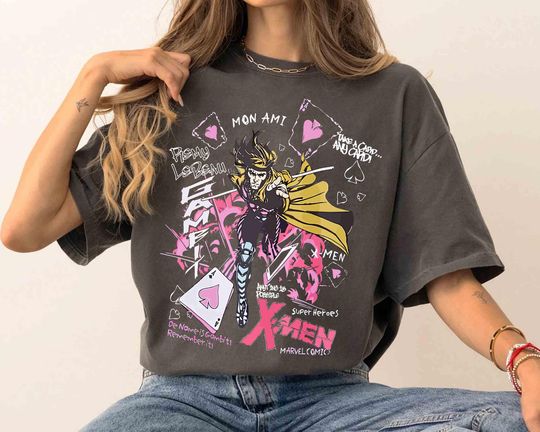 Marvel X-Men Gambit Portrait Vintage T-Shirt, Deadpool & Wolverine MCU Fan Tee, X-Men Comic Book Shirt