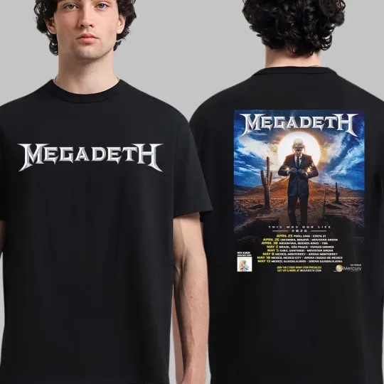 Megadeth This Was Our Life 2026 Tour Schedule Dates Two Sided T-Shirt
