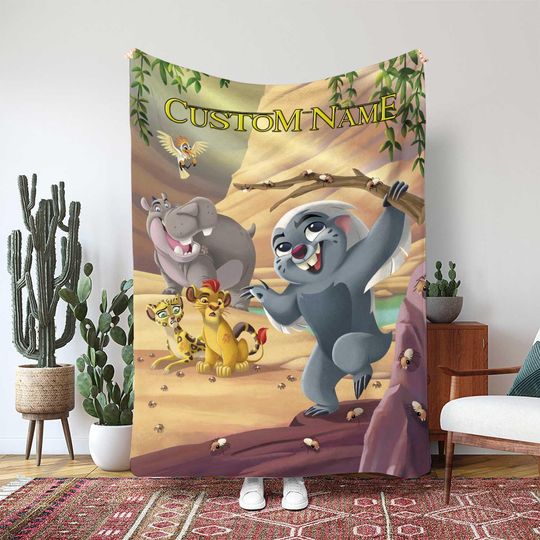 Discover The Lion Guard Blanket, Kion Bunga Fuli Beshte Ono Gift, Custom Name Running Action Throw Blanket, Disneyland Movie Gift Blanket